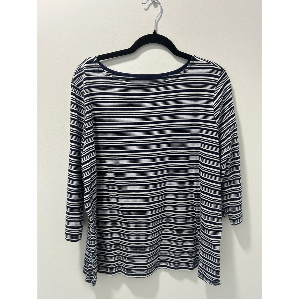 Coral Bay Woman Navy White Strip 3/4 Sleeve Cotton Boat Neck Top 2X
100% cotton